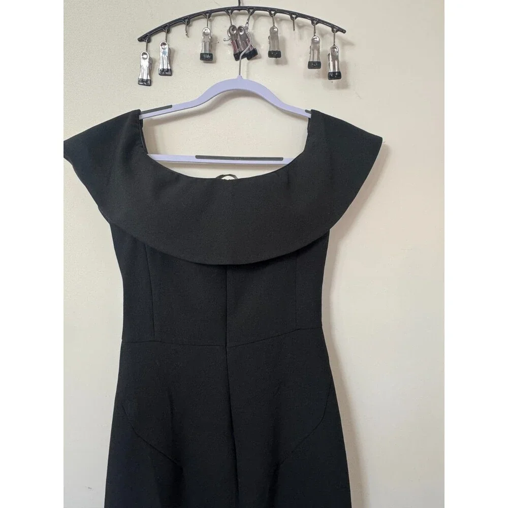 Zara Womens Dress Size S Black Stretch Off Shoulder Classic Midi Cocktail Sheath_5